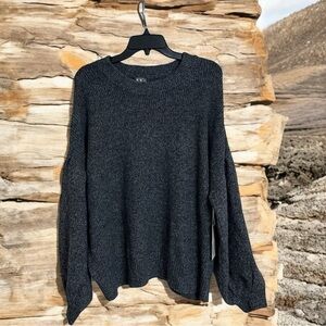 Worthington Pullover Sweater Crew Neck‎ Drop Shoulder Long Puff Sleeves Charcoal